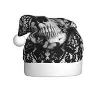 VXXNlnn Festive Christmas Hat for Adults – Unisex Santa Hat with Black Skull Rose Print Design, Perfect for Xmas, Holiday Parties