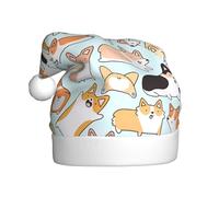 VXXNlnn Festive Christmas Hat for Adults – Unisex Santa Hat with Corgi Pattern Print Design, Perfect for Xmas, Holiday Parties