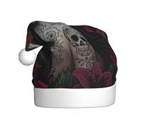VXXNlnn Festive Christmas Hat for Adults – Unisex Santa Hat with Day of the Dead Girl Print Design, Perfect for Xmas, Holiday Parties