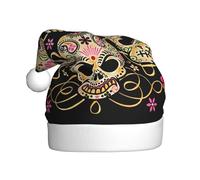 VXXNlnn Festive Christmas Hat for Adults – Unisex Santa Hat with Day Of The Dead Skull Print Design, Perfect for Xmas, Holiday Parties