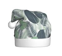VXXNlnn Festive Christmas Hat for Adults – Unisex Santa Hat with Green Tropical Leaves Print Design, Perfect for Xmas, Holiday Parties