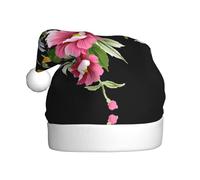 VXXNlnn Festive Christmas Hat for Adults – Unisex Santa Hat with Hand painted flower Print Design, Perfect for Xmas, Holiday Parties