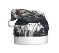 VXXNlnn Festive Christmas Hat for Adults – Unisex Santa Hat with Many White Tigers Print Design, Perfect for Xmas, Holiday Parties