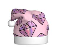 VXXNlnn Festive Christmas Hat for Adults – Unisex Santa Hat with Pink Diamond Pattern Print Design, Perfect for Xmas, Holiday Parties