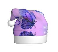 VXXNlnn Festive Christmas Hat for Adults – Unisex Santa Hat with Purple Butterfly Print Design, Perfect for Xmas, Holiday Parties