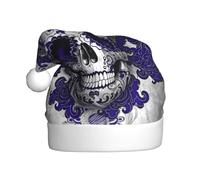VXXNlnn Festive Christmas Hat for Adults – Unisex Santa Hat with Purple Floser and sugar Horror Skull Print Design, Perfect for Xmas, Holiday Parties