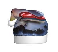 VXXNlnn Festive Christmas Hat for Adults – Unisex Santa Hat with Red Fishing Boat Print Design, Perfect for Xmas, Holiday Parties