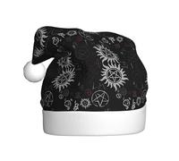 VXXNlnn Festive Christmas Hat for Adults – Unisex Santa Hat with Supernatural Symbols Black Print Design, Perfect for Xmas, Holiday Parties