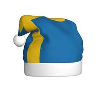 VXXNlnn Festive Christmas Hat for Adults – Unisex Santa Hat with Swedish flag Print Design, Perfect for Xmas, Holiday Parties