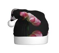 VXXNlnn Festive Christmas Hat for Adults – Unisex Santa Hat with Vintage Pink Lotus Flower Print Design, Perfect for Xmas, Holiday Parties