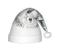 VXXNlnn Festive Hedgehog in Floral Wreath Print Santa Hat for Kids â€“ Soft Plush Christmas Hat, Holiday Party Headwear for Xmas New Year