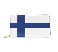 VXXNlnn Finnish Flag Print Leather Wallet â€“ Long Clutch for Women, Thin Bifold Checkbook Wallet with Card Holder, Coin Pocket