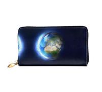 VXXNlnn Glowing Earth Print Leather Wallet â€“ Long Clutch for Women, Thin Bifold Checkbook Wallet with Card Holder, Coin Pocket