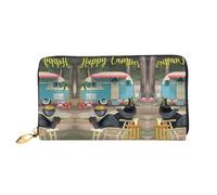 VXXNlnn Happy Camper Print Leather Wallet â€“ Long Clutch for Women, Thin Bifold Checkbook Wallet with Card Holder, Coin Pocket