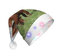 VXXNlnn Horse in Front Flowering Trees Print LED Christmas Hat for Adults - Festive Santa Hat, Soft Plush Winter Holiday Party Headwear