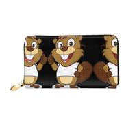 VXXNlnn Naughty Beaver Print Leather Wallet - Long Clutch for Women, Thin Bifold Checkbook Wallet with Card Holder, Coin Pocket