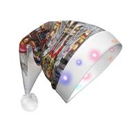 VXXNlnn Oil Painting Paris Street Scene Eiffel Tower Print LED Christmas Hat for Adults - Festive Santa Hat, Soft Plush Winter Holiday Party Headwear