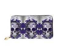 VXXNlnn Purple Floser and Sugar Horror Skull Print Leather Wallet - Long Clutch for Women, Thin Bifold Checkbook Wallet with Card Holder, Coin Pocket