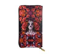 VXXNlnn Stylish Day of The Dead Sugar Roses Skull Print Leather Wallet for Women - Lightweight Bifold Clutch with RFID Blocking, Slim Trifold Design