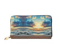 VXXNlnn Sunset Beach1 Print Leather Wallet â€“ Long Clutch for Women, Thin Bifold Checkbook Wallet with Card Holder, Coin Pocket