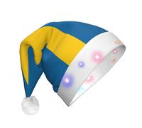 VXXNlnn Swedish flag Print LED Christmas Hat for Adults - Festive Santa Hat, Soft Plush Winter Holiday Party Headwear
