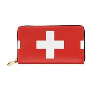 VXXNlnn Swiss Flag Print Leather Wallet - Long Clutch for Women, Thin Bifold Checkbook Wallet with Card Holder, Coin Pocket