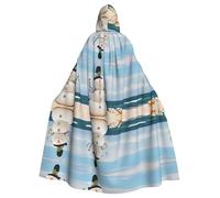 VXXNlnn Unisex Adult Halloween Hooded Cloak - Snowman With Seashells Sitting On Sandy Beach (1) Full Print Cosplay Cape for Parties, Carnivals & Themed Events