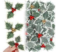 VYAOCJL Artificial Holly Berries with Green Leaves, 20PCS Artifical Red Holly Berry Flowers for Christmas Tree Arrangement Decorations, Christmas Decoration Gift Box Party Decorations