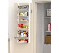 VyGrow 12.3" W Over Door Storage, 6-Tier Narrow Over the Door Pantry Organizer with Adjustable Basket, Pantry Kitchen Storage Room Spice Rack, White