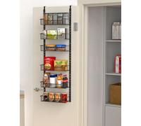 VyGrow 12.3" W Over Door Storage, 6-Tier Narrow Over the Door Pantry Organizer with Adjustable Basket, Pantry Kitchen Storage Room Spice Rack, Black