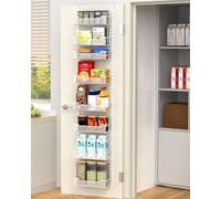 VyGrow 12.3" W Over Door Storage, 8-Tier Narrow Over the Door Pantry Organizer with Adjustable Basket, Pantry Kitchen Storage Room Spice Rack, White