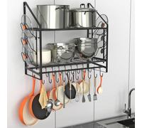 VyGrow 28 Inch Pan Stand, 2 Tier Pots and Pans Organiser with 20 Hooks and 6 Pot Lid Holders, Heavy Duty Steel Pot and Pan Hanger for Kitchen Cookware Utensils Storage 34.7" Lx13 Wx26.4 H