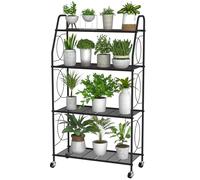 VyGrow 4 Tier Plant Stand with Wheels, Plant Shelf for Indoor Outdoor, Heavy Duty Metal Tall Plant Stands Holder Rack for Living Room Balcony and Garden, Black