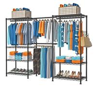 VyGrow Clothes Rack for Hanging Clothes, Adjustable Heavy Duty Clothing Rack with 4 Hang Rods & 7 Shelves, Load 800LBS, 70.47" L x 13.58" W x 76.77" H, Black