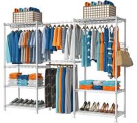 VyGrow Clothes Rack for Hanging Clothes, Adjustable Heavy Duty Clothing Rack with 4 Hang Rods & 7 Shelves, Load 800LBS, 70.47" L x 13.58" W x 76.77" H, White