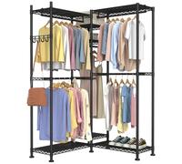 VyGrow Clothes Rail, Clothing Rack for Hanging Clothes,Adjustable Closet Organizer System, Double Rods, Side Hooks, Black