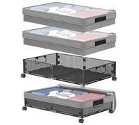 VyGrow Metal Under Bed Storage Containers 2Pack, Rectangular with Wheels & Removable Dust Bags, 24"L x 15.8"W x 5.9"H, 26L Capacity Each, For Under-Bed Storage