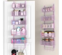 VyGrow Over The Door Organizer, Metal Door Organizer Hanging with 5 Adjustable Baskets and Coat Hook, Behind The Door Storage for Bedroom Closet Bathroom Pantry Cabinet Kitchen, Purple
