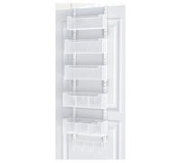 VyGrow Over The Door Organizer, Metal Door Organizer Hanging with 5 Adjustable Baskets and Coat Hook, Behind the Door Storage for Bedroom Bathroom Closet Pantry Cabinet Kitchen, White