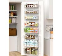 VyGrow Over The Door Pantry Organizer, 8-Tier Pantry Door Organizer Shelves with Adjustable Basket, Metal Hanging Spice Rack for Kitchen, Pantry, Cabinet, Back of Door Seasoning Rack, White
