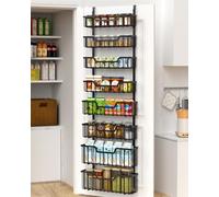 VyGrow Over The Door Pantry Organizer, 8-Tier Pantry Door Organizer Shelves with Adjustable Basket, Metal Hanging Spice Rack for Kitchen, Pantry, Cabinet, Back of Door Seasoning Rack, Black