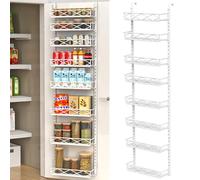 VyGrow Over The Door Pantry Organizer, 8-Tier Wood & Metal Over The Door Organizer with Adjustable Basket, Hanging Spice Rack, Door Organization and Storage for Kitchen Pantry Door Cabinet, White