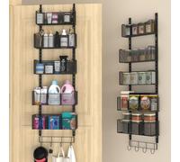 VyGrow Over The Door Storage, Metal Door Organiser Hanging with 5 Adjustable Baskets and Coat Hook, Behind The Door Storage for Bedroom Closet Bathroom Pantry Cabinet Kitchen, Black