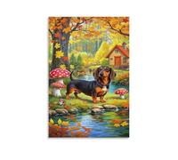 VYIPAXTOR Dachshund Canvas Wall Art 3D Printing Personalised Forest Dachshund Wall Pictures Ready to Hand for Living Room Bedroom Home Decorations 08x12inch(20x30cm)