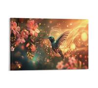 VYIPAXTOR Hummingbird Canvas Wall Art 3D Printing Abstract Floral Humming Wall Decor Ready to Hand for Living Room Bedroom Home Decorations 16x24inch(40x60cm)