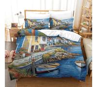 VYIPAXTOR Seaside Town 3D Printed Duvet Cover 3 Pcs Bedding Sets with Pillowcase Soft Microfiber Quilt Cover for Kids Teen Super King(260x220cm)