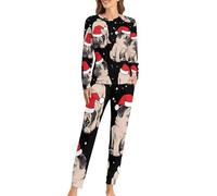 VYJLOO Cartoon Pug Women's Pajama Sets Long Sleeve Pjs Top With Capri Pants 2 Piece Sleepwear