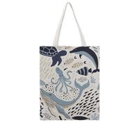 VYJLOO Octopus Dolphin Canvas Tote Bag For Women Reusable Grocery Bag Shopping Handbag Shoulder Bag 38×46cm
