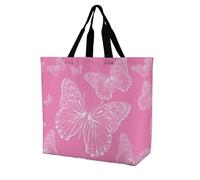 VYJLOO Pink Butterfly White Womens Handbag Shopping Tote Bag Top Handle Shoulder Bag 40x16x40cm