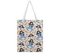 VYJLOO Pirate Octopus Canvas Tote Bag For Women Reusable Grocery Bag Shopping Handbag Shoulder Bag 38×46cm